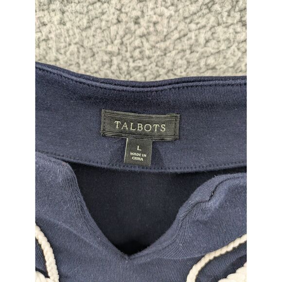 Talbots Women's size Large Navy Blue Sheath Dress 3/4 Sleeve Cotton - Picture 4 of 11